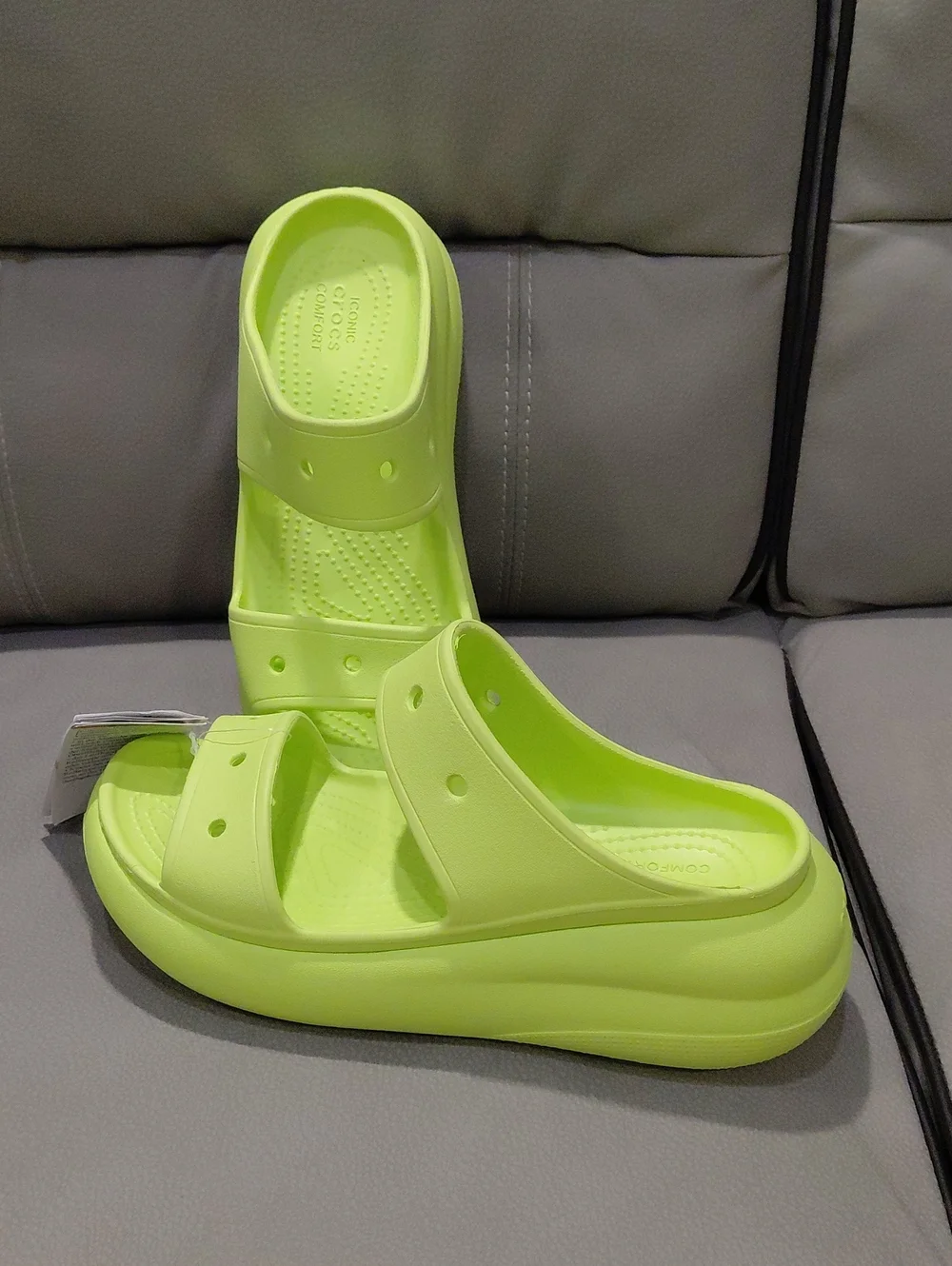 CROCS Neon Lime Dual-Strap Slide Sandals
